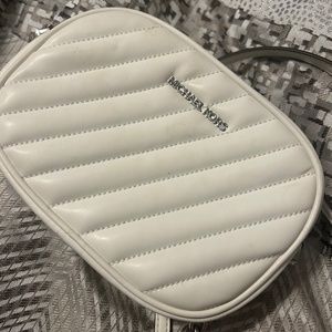 Michael kors white small quilted vegan faux leather camera bag